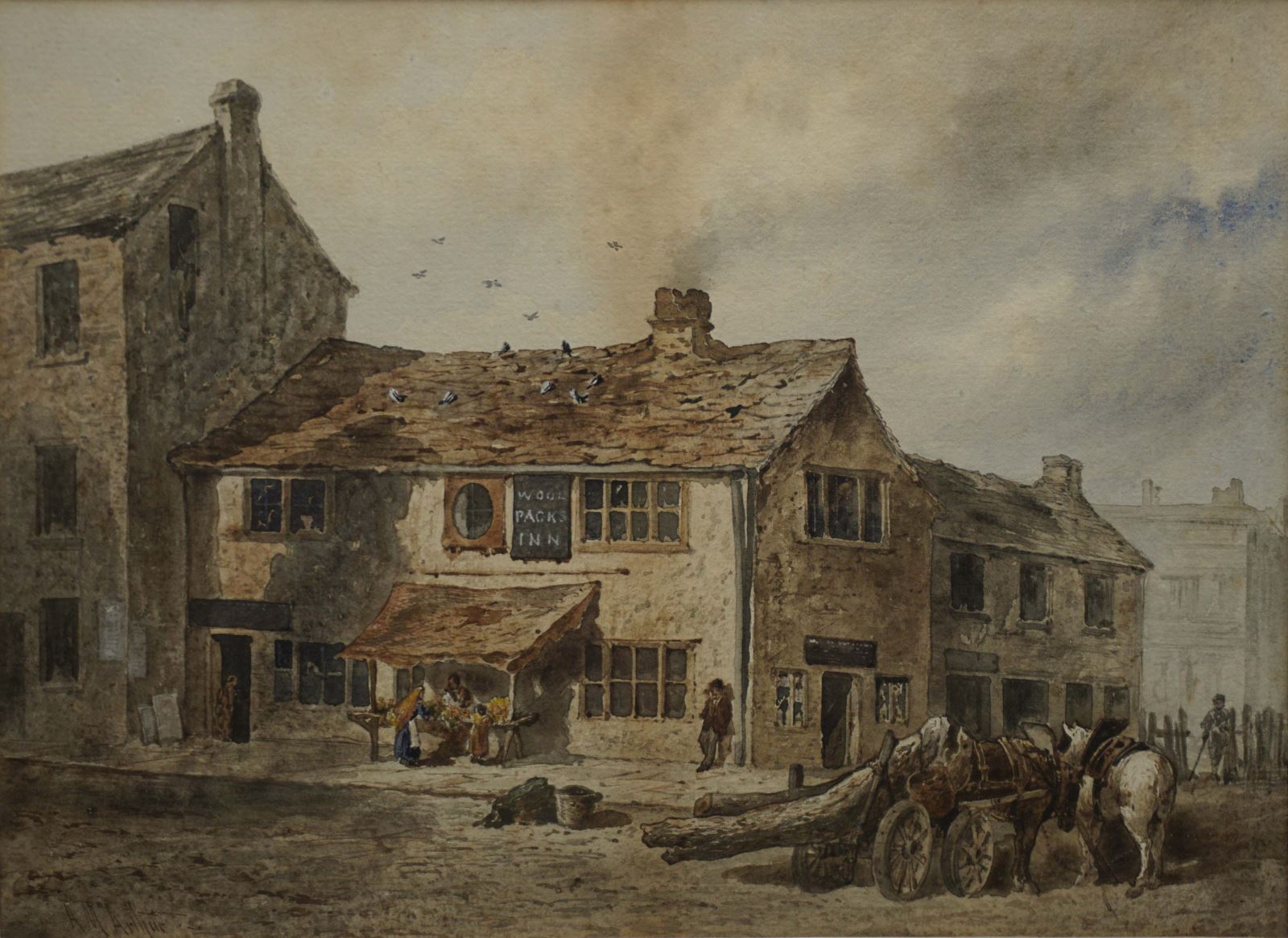 Arthur McArthur c1828-1892 AM02 'Wool Packs Inn' (Lower Kirkgate, Bradford)  watercolour 37x26cm  £250  mr